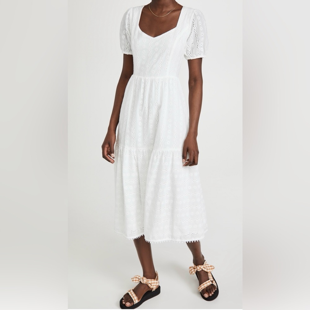 Small Lost + Wonder Lace Eyelet Midi Puff Sleeve Dress